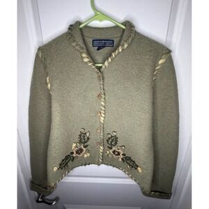 Vintage Herman Geist Cottage Core Embroidery Wool Cardigan Sweater Womens Small